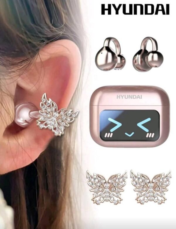 HYUNDAI M100 SMART TOUCH SCREEN BLUETHOOTH EARPHONES GOLD BUTTERFLY